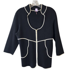 Escada Black Zip Jacket Women Size 42/US 12 - White Piping and Gold Hardware